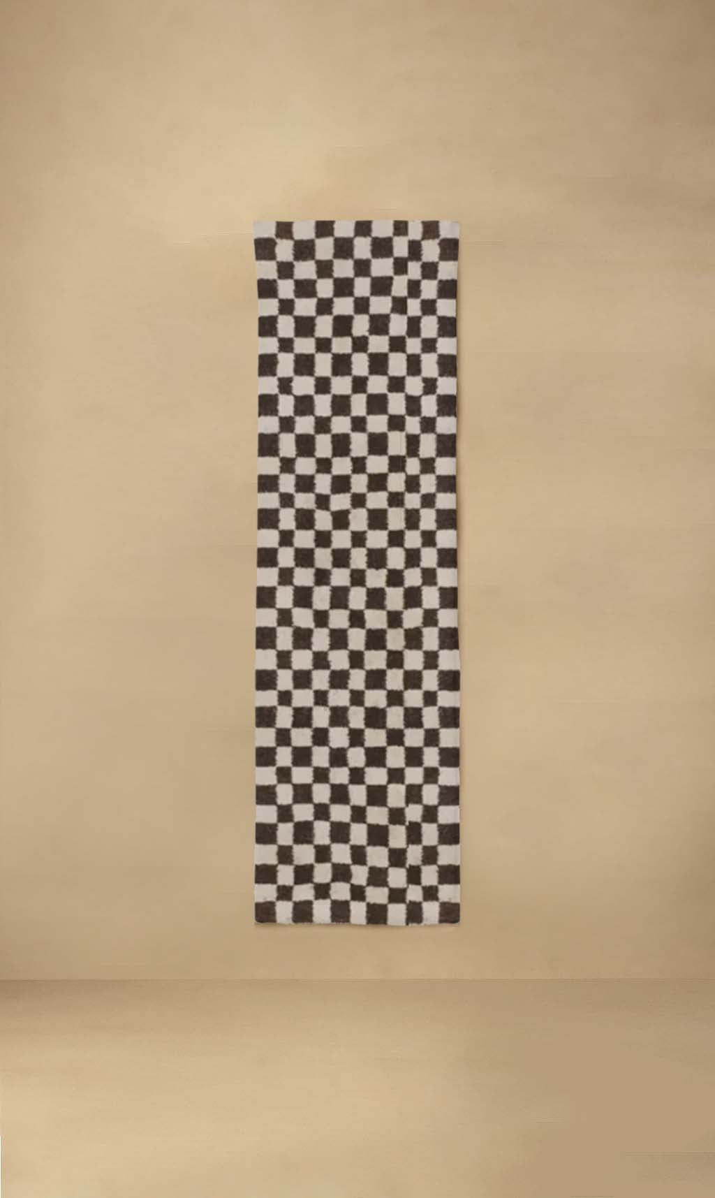 Dounia Home - DH-CHERUNRUG-BLK - Checkered Runner Rugs - Organic Wool - Black/Ivory