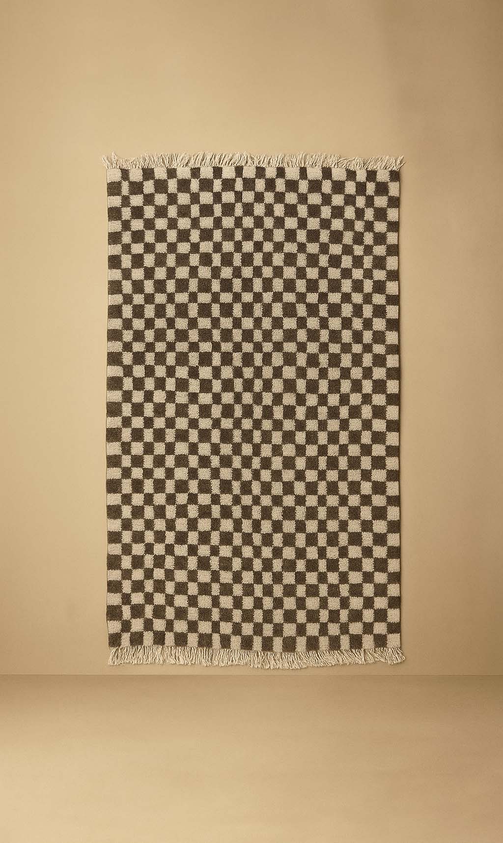 Dounia Home - DH-CHERUGORG-28-BLK - Checkered Rugs - Organic Wool - Black/Ivory