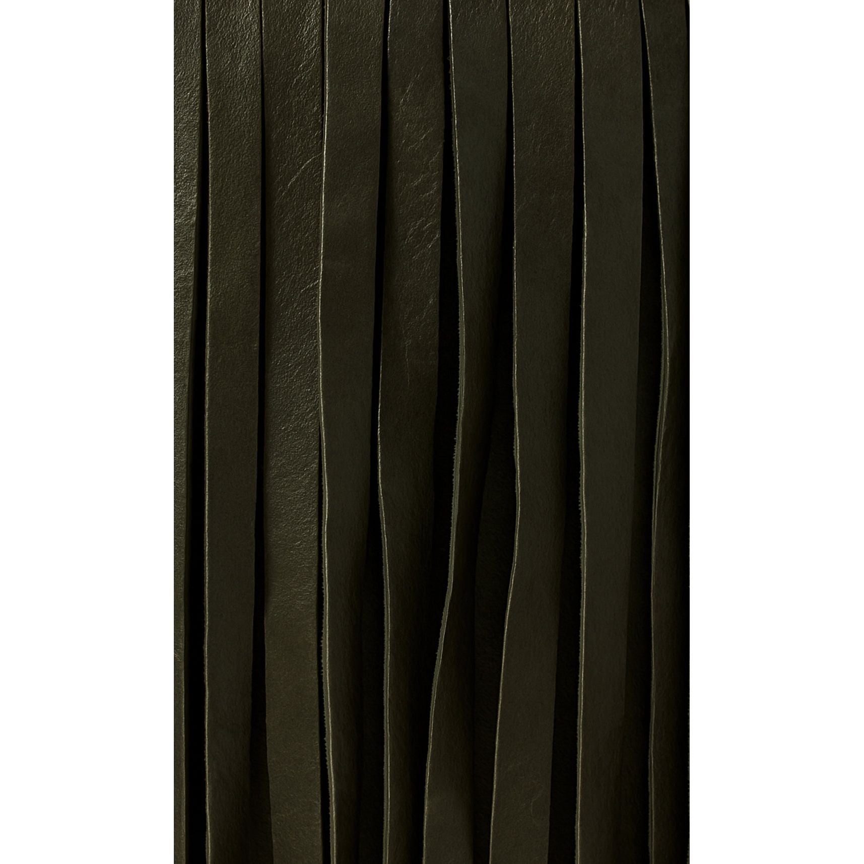 Dounia Home - DH-KORFRILEAOTTBLK-SM-BRO - Kora Fringe Leather Ottoman - Black - Brown