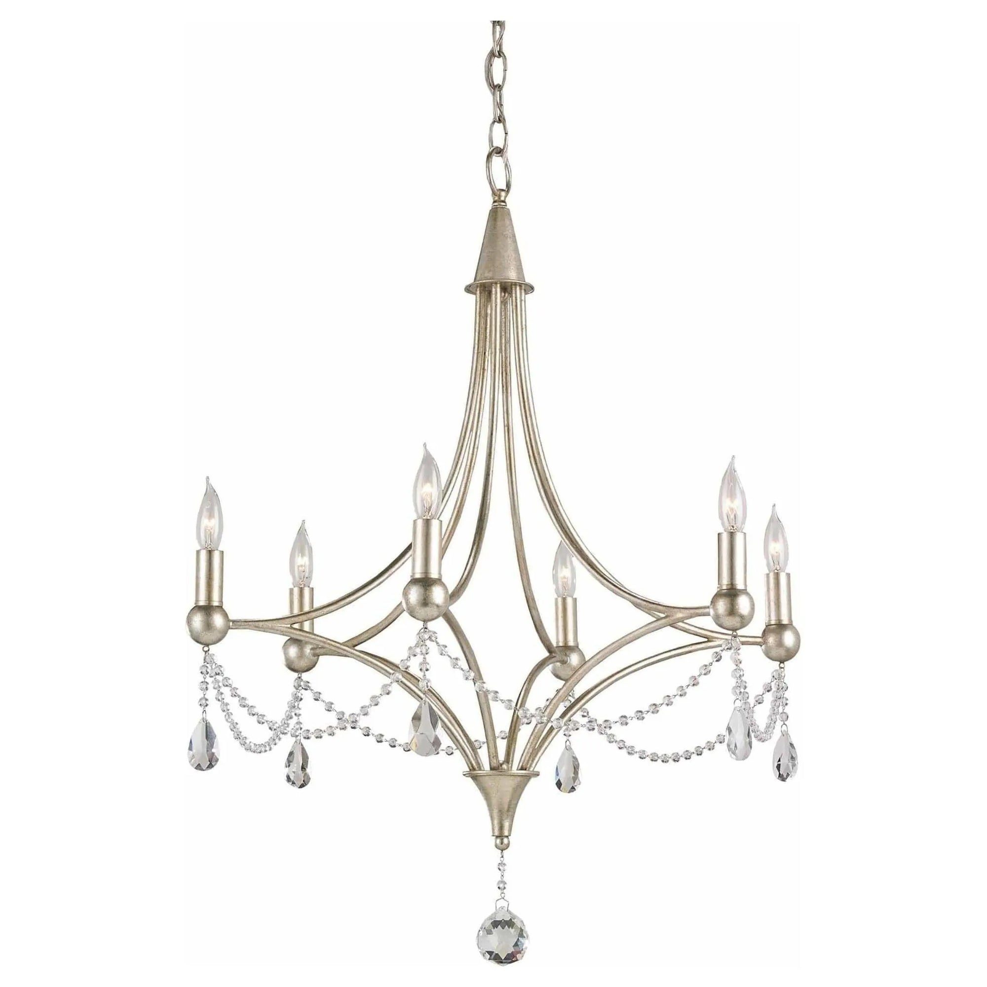 Currey and Company - 9000-1092 - Six Light Chandelier - Etiquette - Antique Brass/White