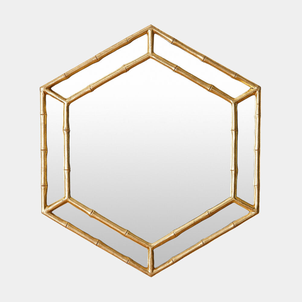 Global Views DES990005 Sara Bamboo Hexagon Mirror in Gold Leaf