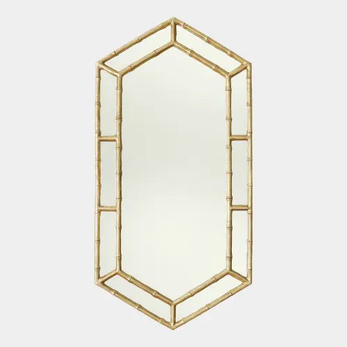 Global Views DES990015 Sara Bamboo Hexagon Mirror in Gold Leaf