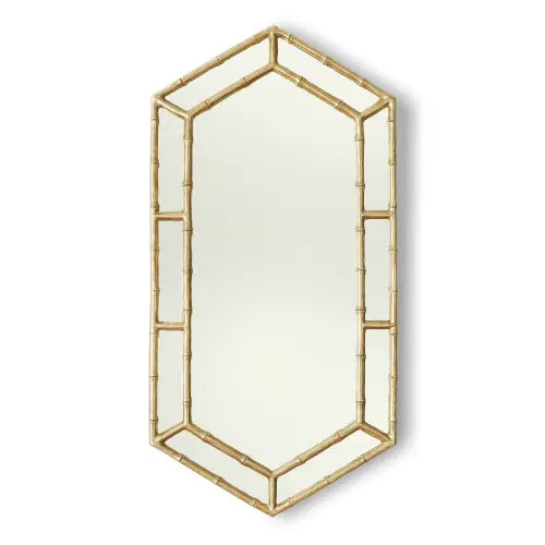 Global Views DES990015 Sara Bamboo Hexagon Mirror in Gold Leaf detail