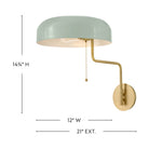 Lark 84480LCB-SF Ledger Articulating Sconce in Lacquered Brass with Seafoam accents