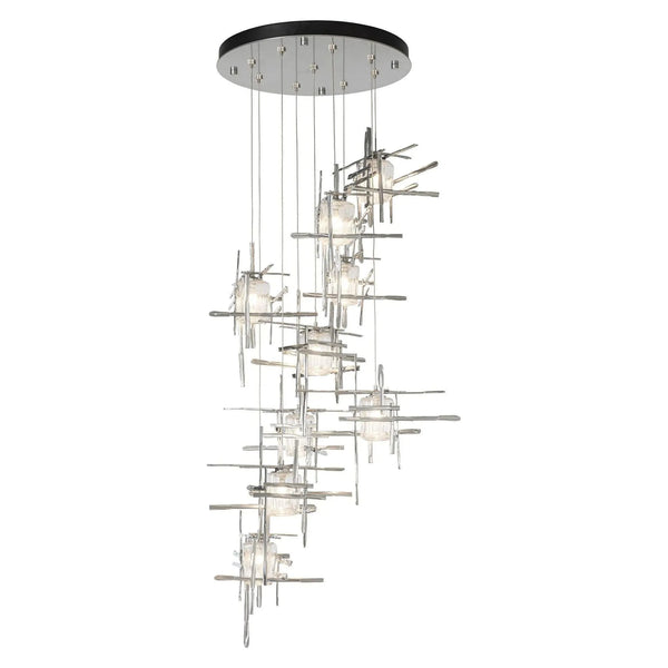 Ronde en verre granuleux à 9 ampoules Tura Suspension