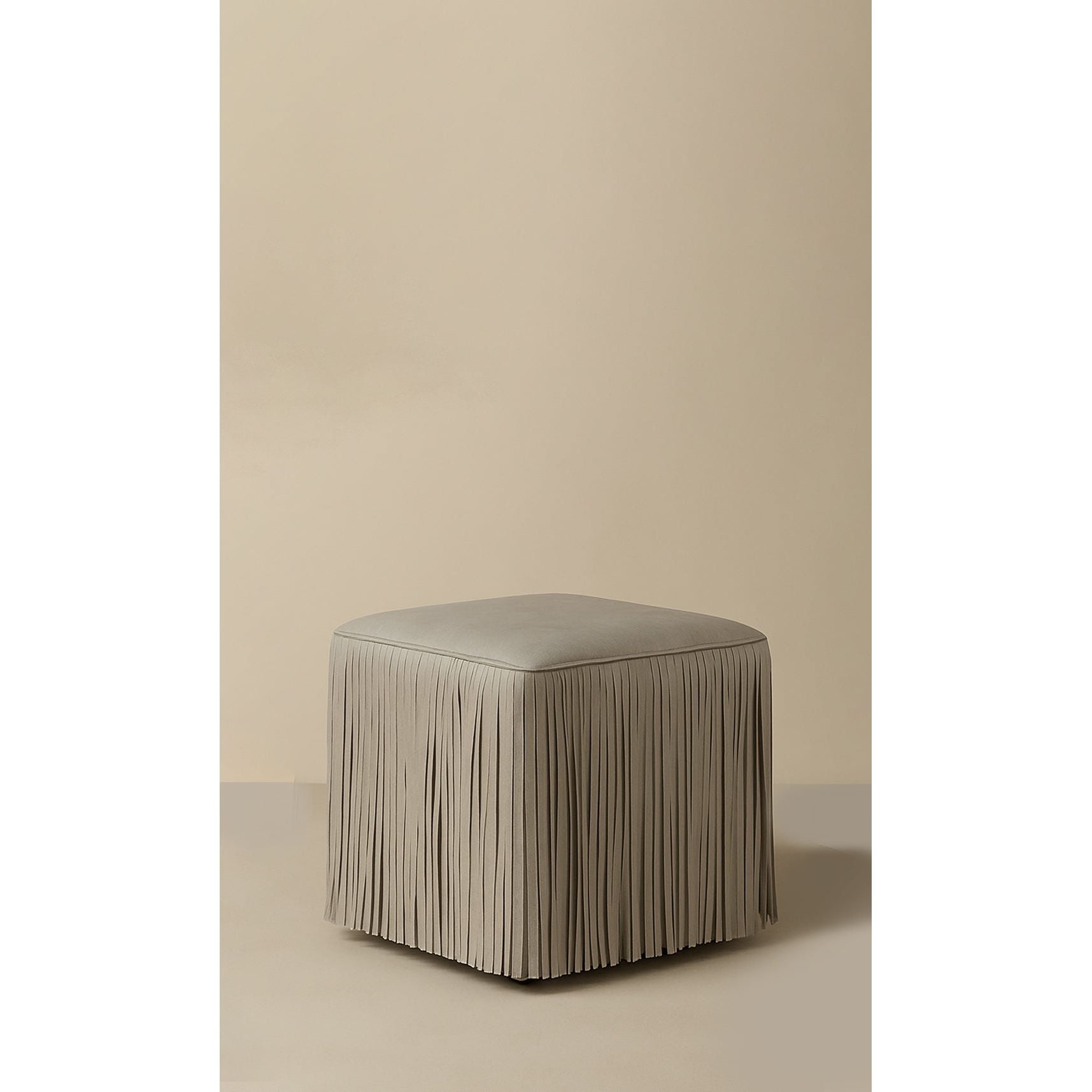 Dounia Home - DH-INAFRILEA-SM-WHT - Ina Fringe Leather Ottoman -  Ivory - Ivory
