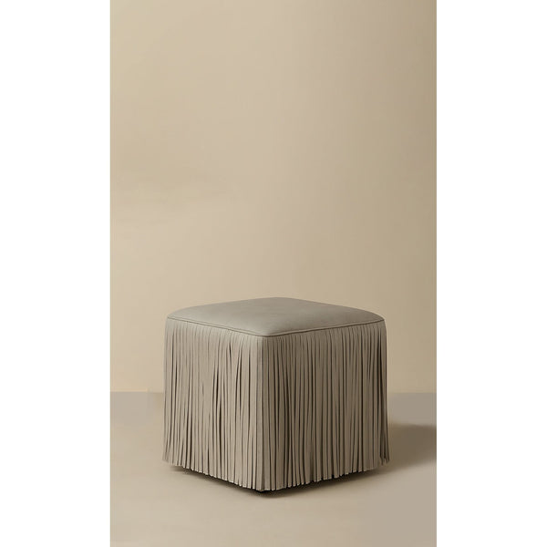 Ina Fringe Leather Ottoman -  Ivory