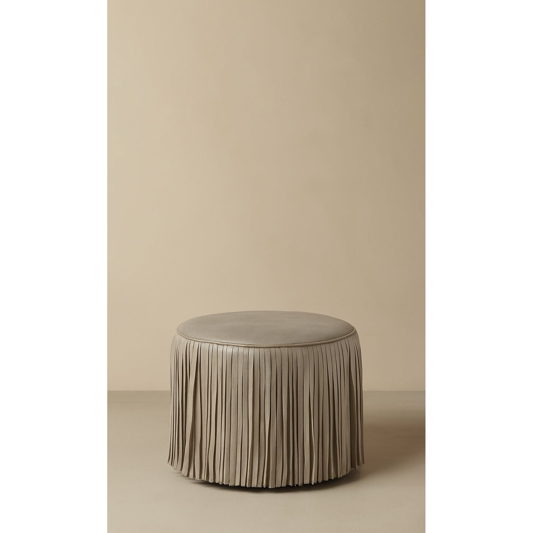 Dounia Home - DH-KORFRILEAOTTBLK-MD-BLK - Kora Fringe Leather Ottoman - Black - Black