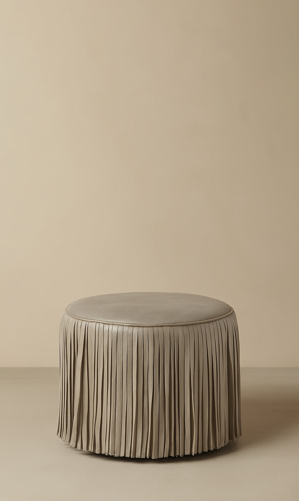 Dounia Home - DH-KORFRILEAOTTIVO-SM-BRO - Kora Fringe Leather Ottoman - Ivory - Brown