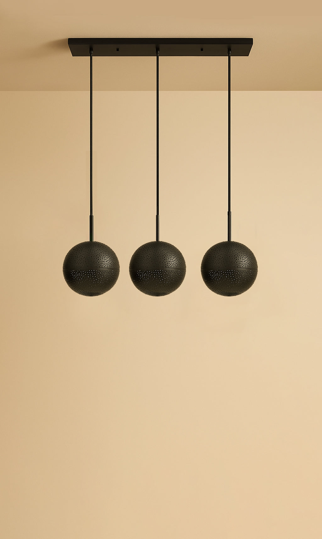 Dounia Home - DH-KORLIN3-SM-MGM - Kora linear 3 globe chandelier - Matte Gun Metal