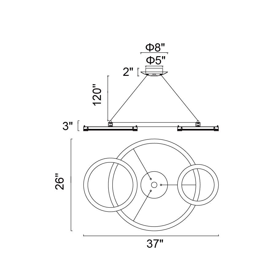 CWI Lighting Canada - 1215P37-2-625 - LED Chandelier - Deux Lunes - Sun Gold & Black