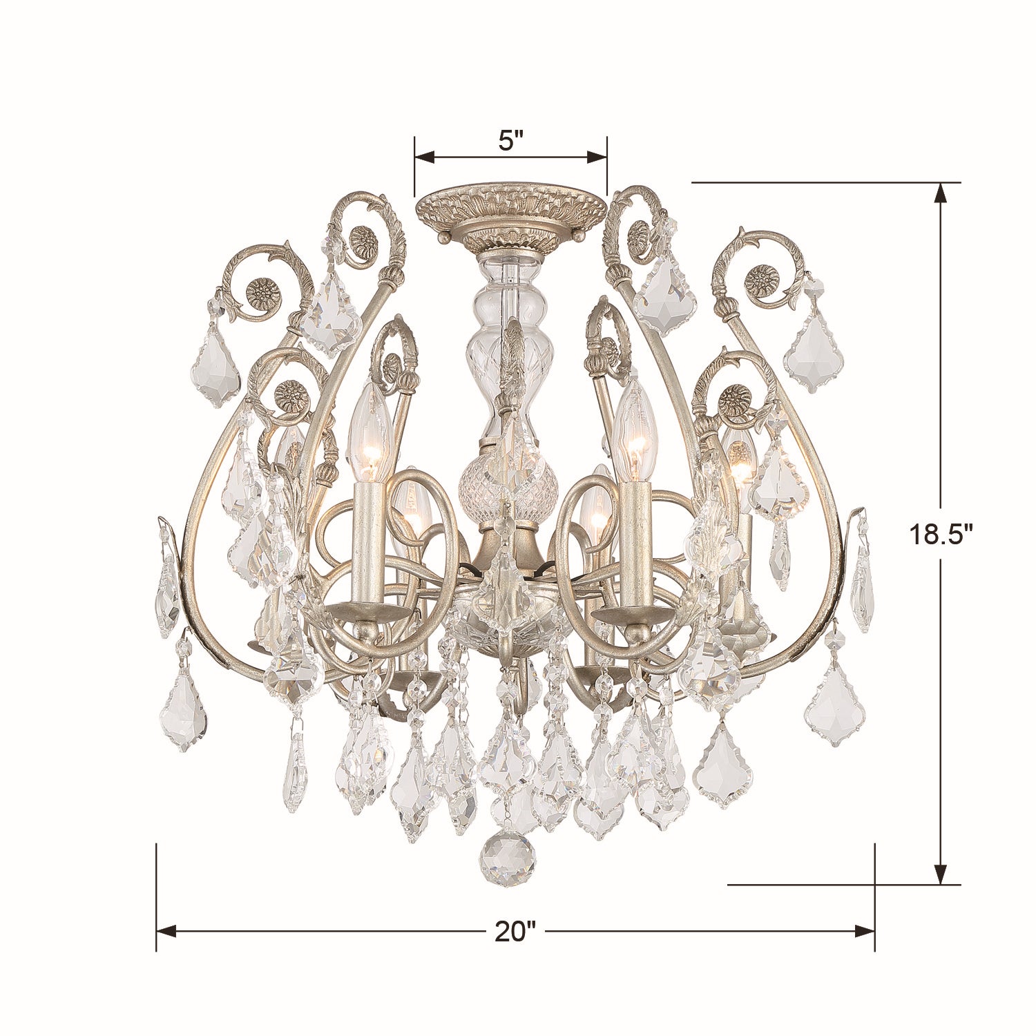 Crystorama - 5115-OS-CL-MWP_CEILING - Semi-reflex à six lumières Plafonnier - Regis - Olde Silver