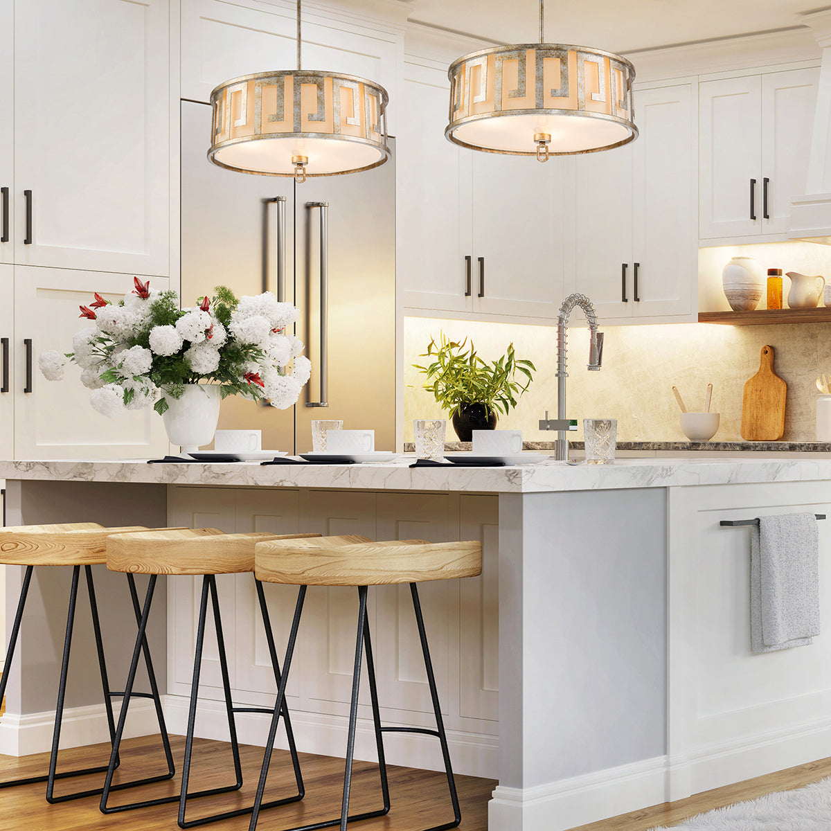 Lucas + McKearn - GN/Lemuria/P/L-S - Three Light Island Pendant/Semi Flush - Lemuria - Antique Silver