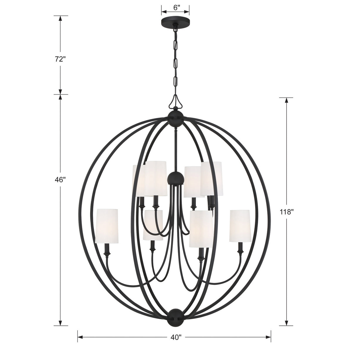 Crystorama - 2246-BF - Huit Lumières Suspendu - Sylvan - Forgé en noir