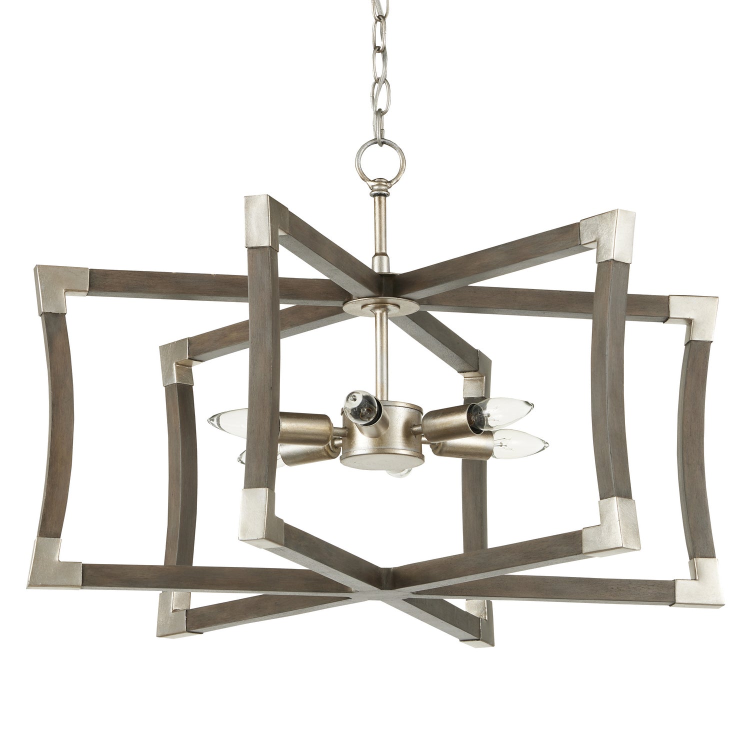 Currey and Company - 9000-0968 - Lanterne à six lumières - Collection Bastian - Gris Château/Feuille d'argent contemporaine