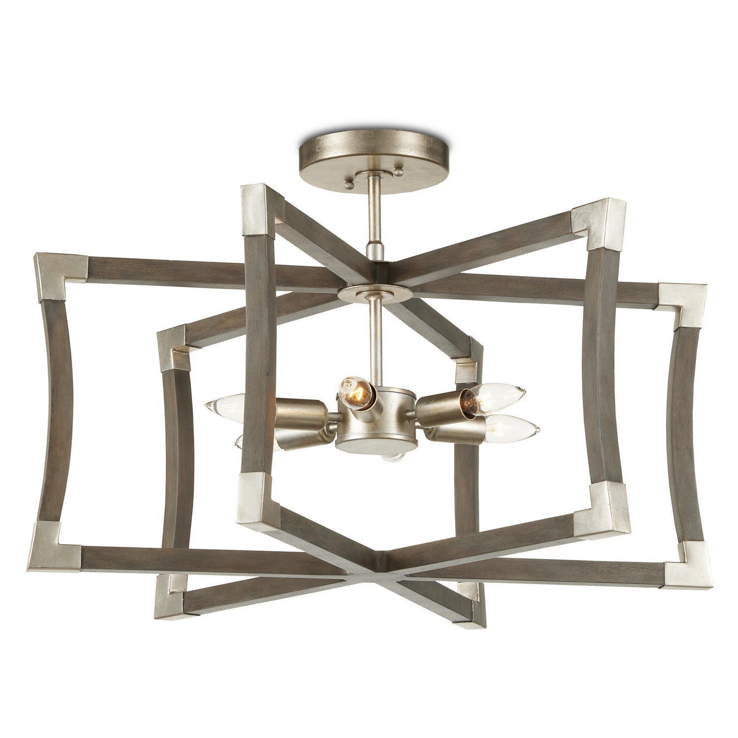 Currey and Company - 9000-0968 - Lanterne à six lumières - Collection Bastian - Gris Château/Feuille d'argent contemporaine