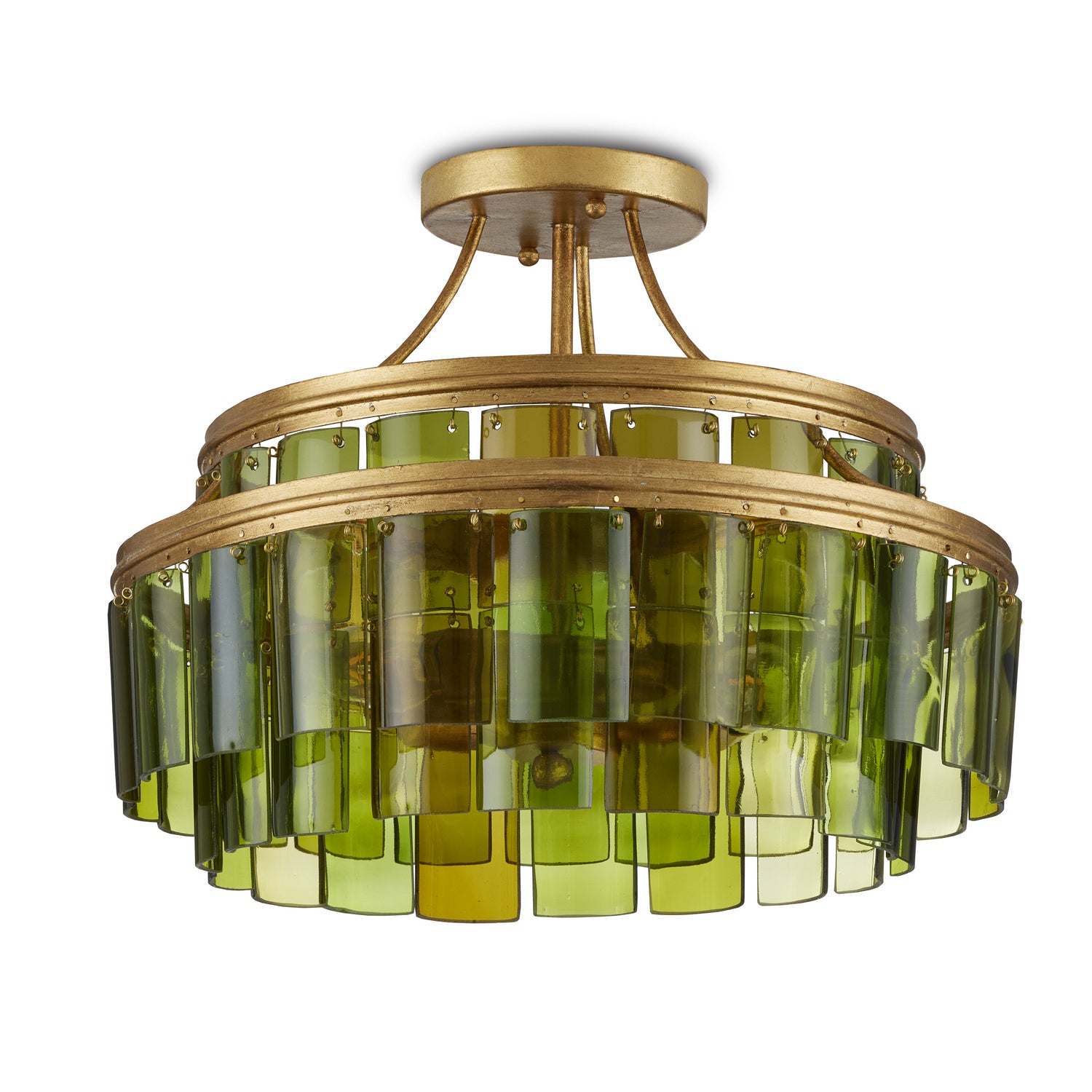Currey and Company - 9000-0984 - Three Light Semi-Flush Mount - Vintner Collection - Contemporary Gold Leaf/Green
