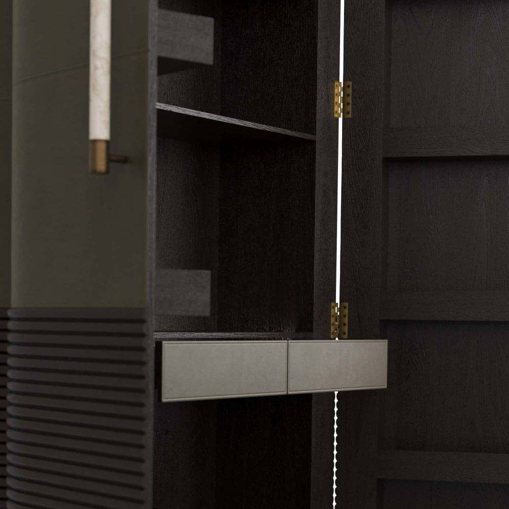 Arteriors - 6266 - Meuble - Sherbourne - Cuir graphite/Chêne ombré/Marbre blanc/Laiton antique