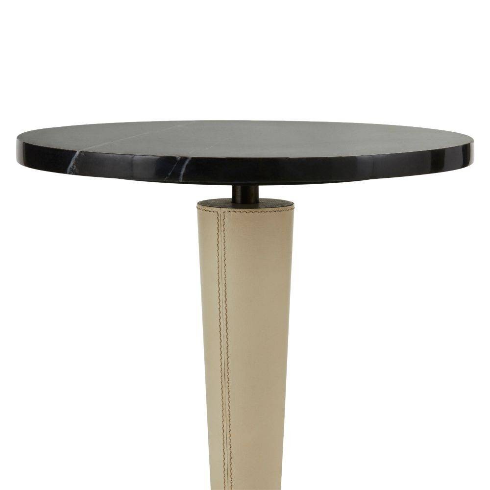 Arteriors - FAI03 - Table basse - Valari - Marbre noir/Cuir ivoire/Bronze