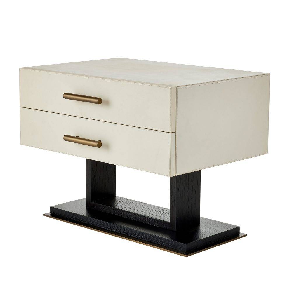 Arteriors - FII01 - Table d'appoint - Tatro - Cuir ivoire/Chêne ébène/Laiton antique