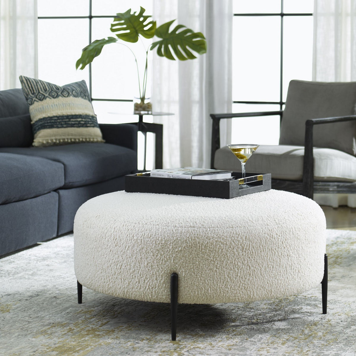 Uttermost - 23778 - Ottoman - Arles - Satin Black