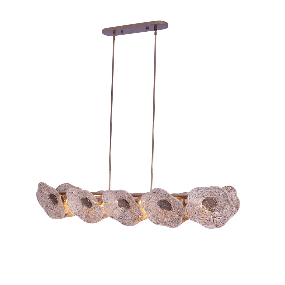 Kalco - 522568PAB - Île des Cinq Lumières Suspension - Coquelicot - Laiton antique nacré