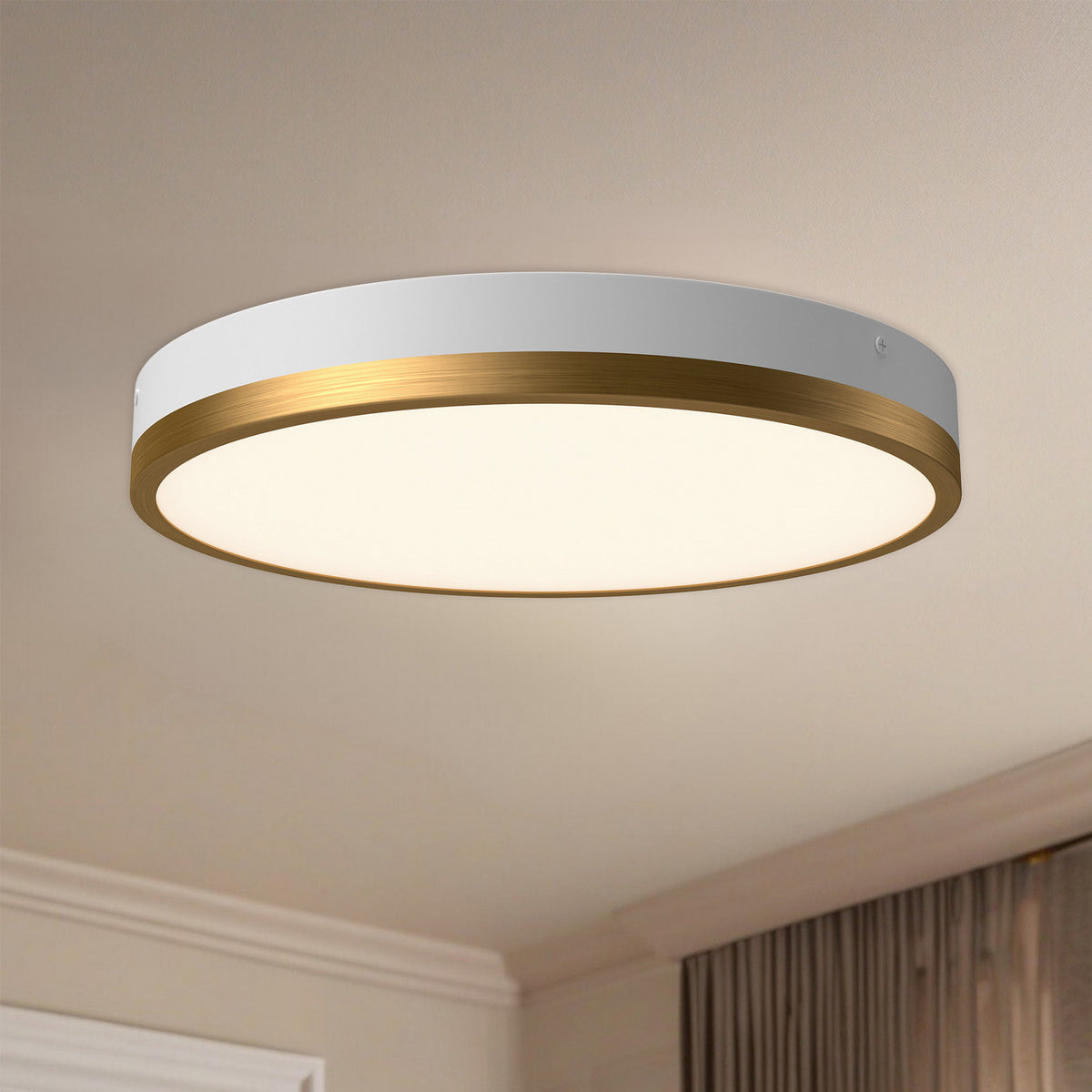 Alora Canada - FM554215AGWH-5CCT - LED Flush Mount - Adelaide - Aged Gold/White