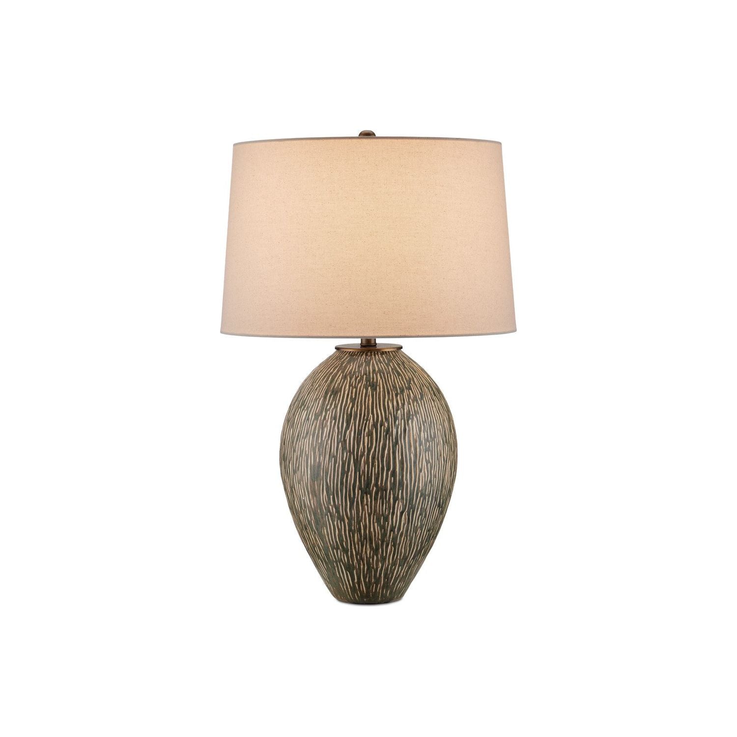 Currey and Company - 6000-0937 - One Light Table Lamp - Olive Green/Beige/Off-White/Antique Brass