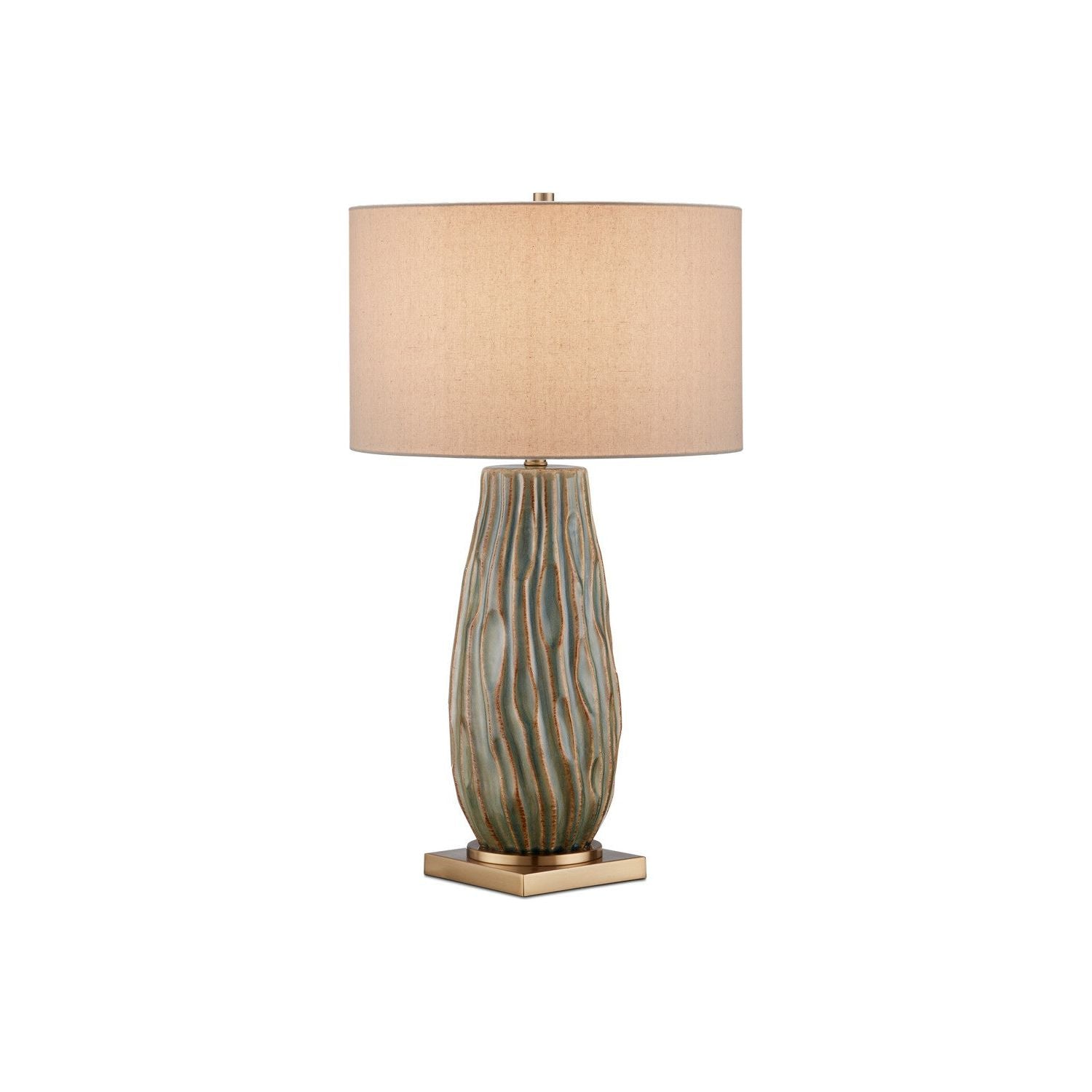 Currey and Company - 6000-0963 - One Light Table Lamp - Forest Reactive/Antique Brass