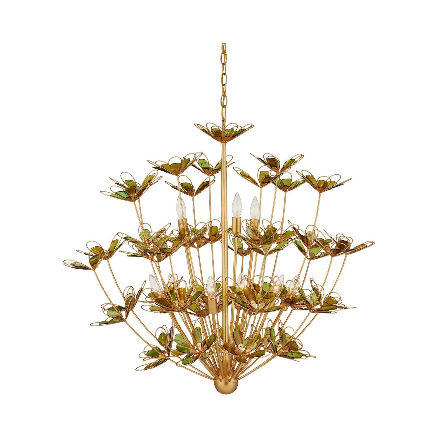 Currey and Company - 9000-1199 - Nine Light Chandelier - Contemporary Gold Leaf/Contemporary Gold/Green