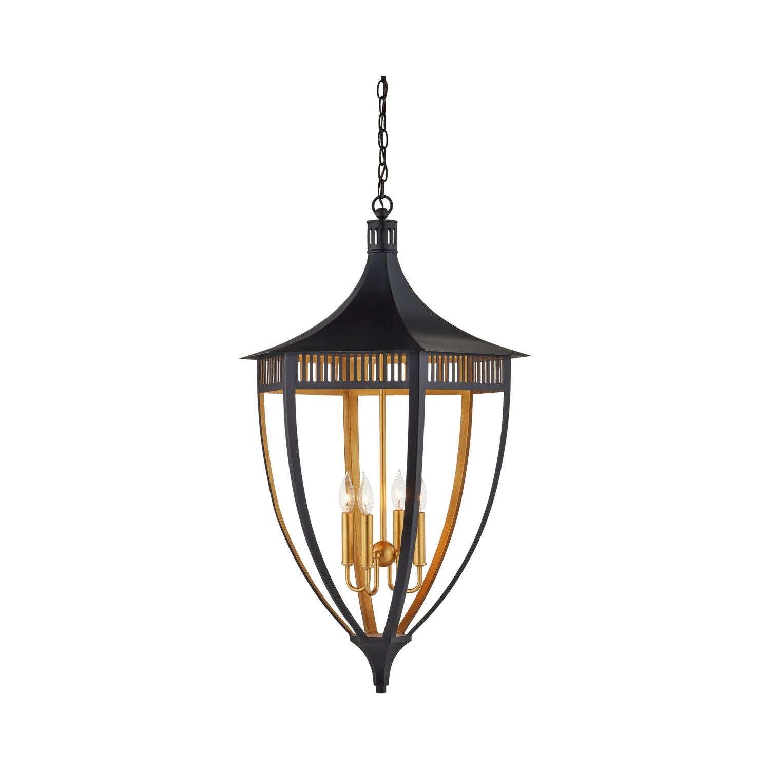 Currey and Company - 9000-1217 - Four Light Lantern - Satin Black/Contemporary Gold Leaf