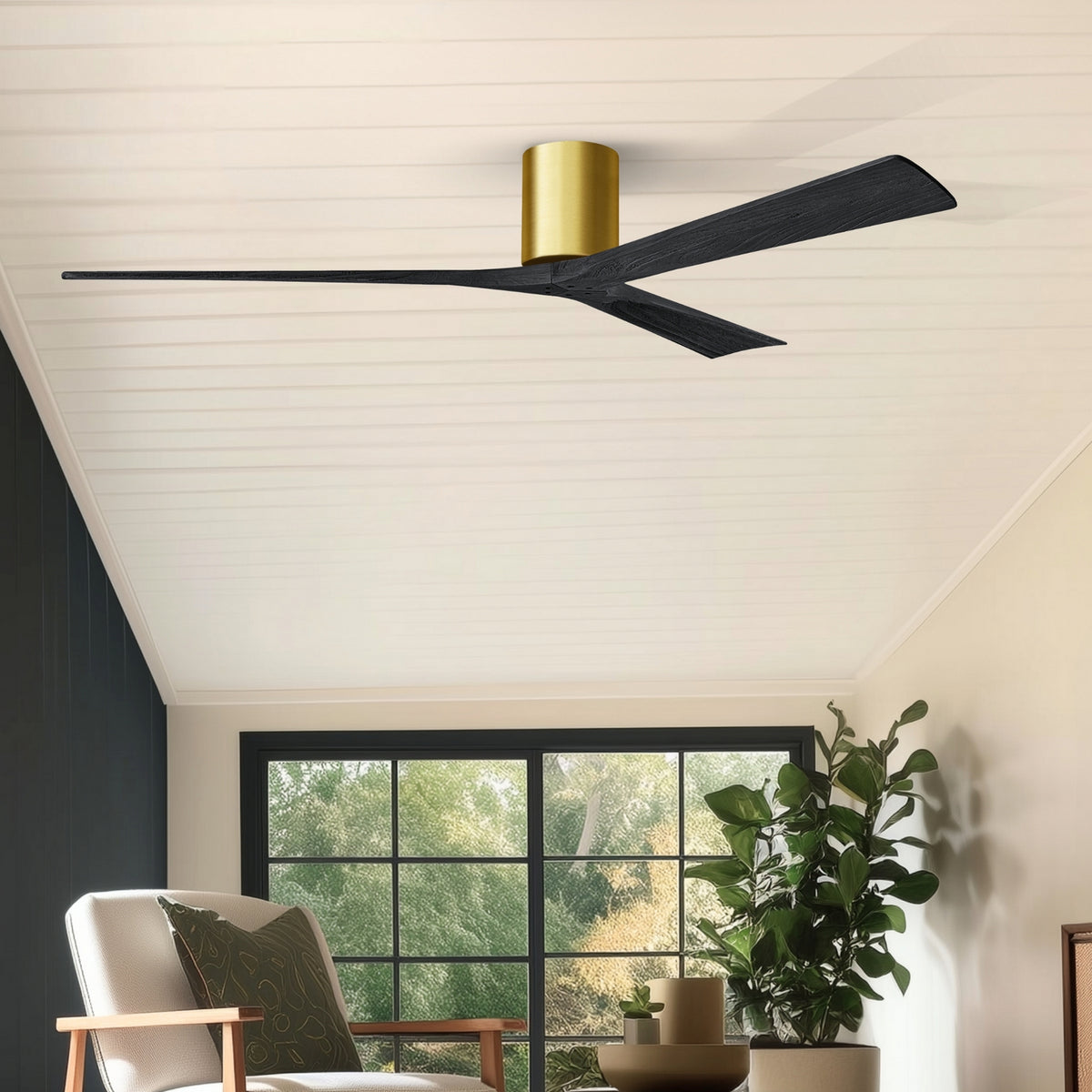 Matthews Fan Company - IR3H-BRBR-BK-72 - 72"Ceiling Fan - Irene-3H - Brushed Brass