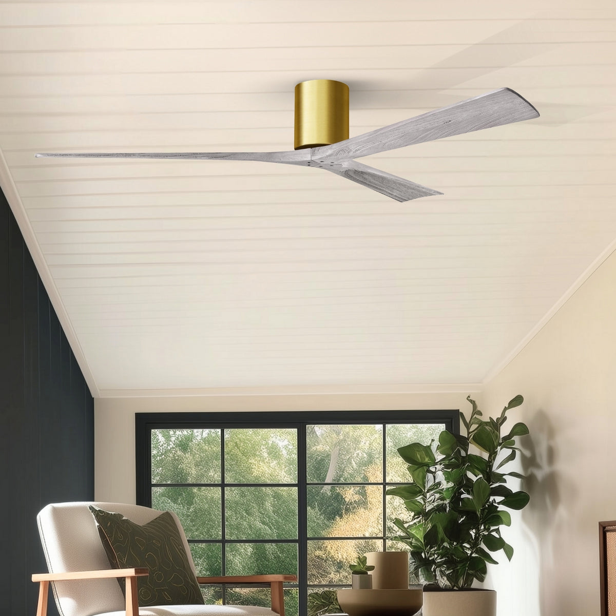 Matthews Fan Company - IR3H-BRBR-BW-72 - 72"Ceiling Fan - Irene-3H - Brushed Brass