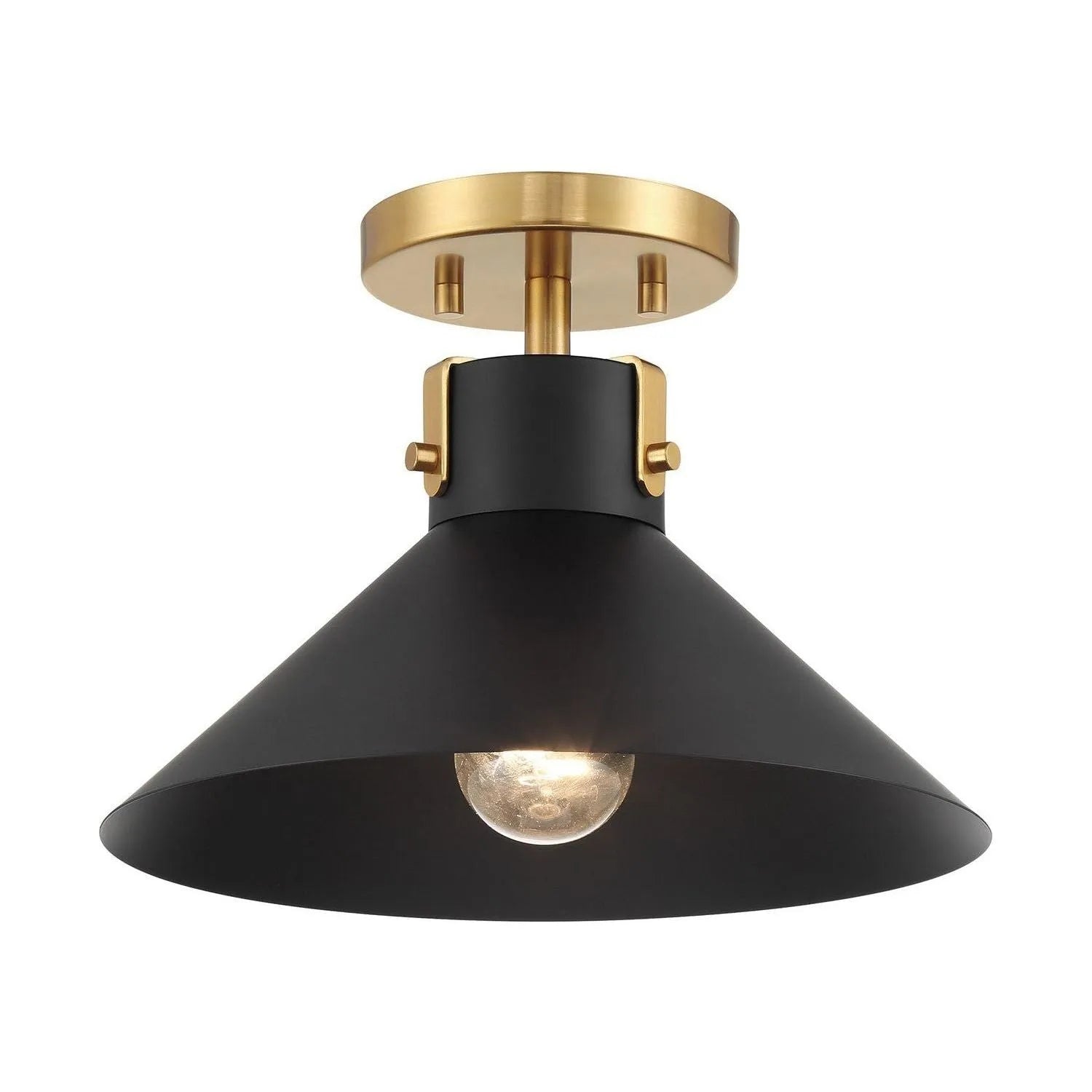 Meridian - M60078MBKNB - One Light Semi-Flush Mount - Matte Black and Natural Brass