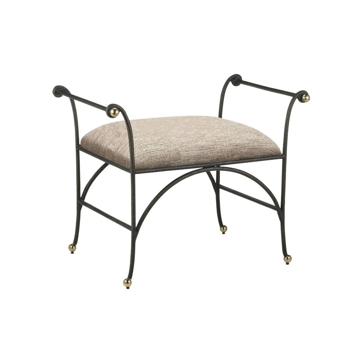 Currey and Company - 7000-0942 - Ottoman - Mabel - Antique Black / Polished Brass