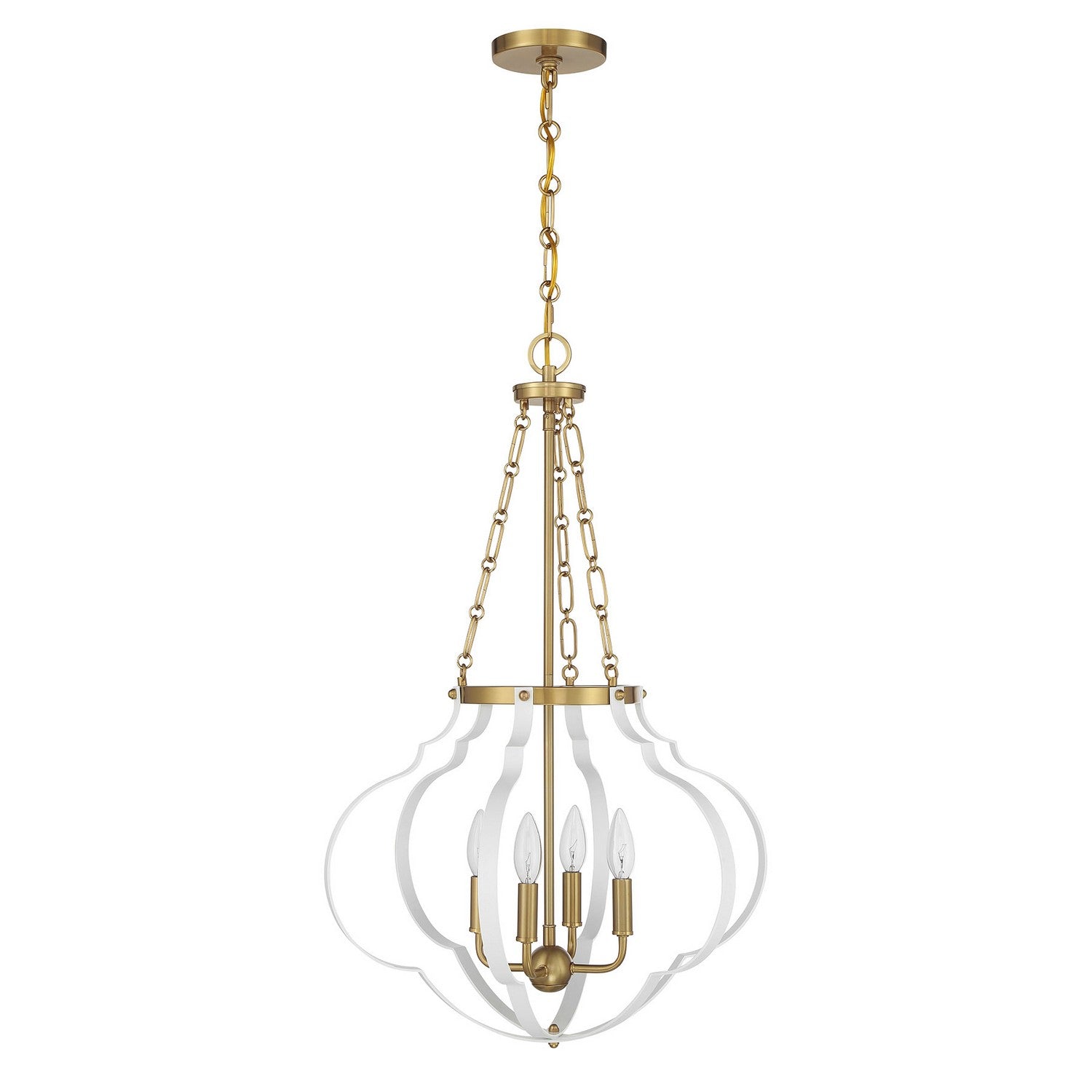 Savoy House - 7-4866-4-142 - Four Light Pendant - Mercer - White and Warm Brass