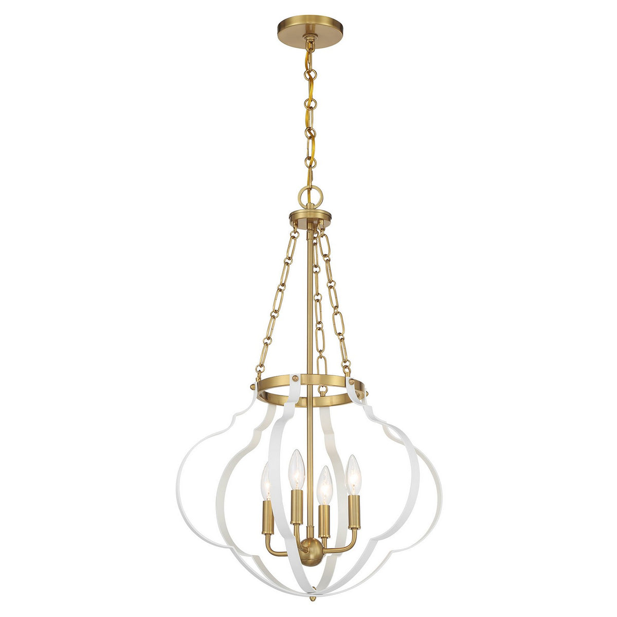 Savoy House - 7-4866-4-142 - Four Light Pendant - Mercer - White and Warm Brass