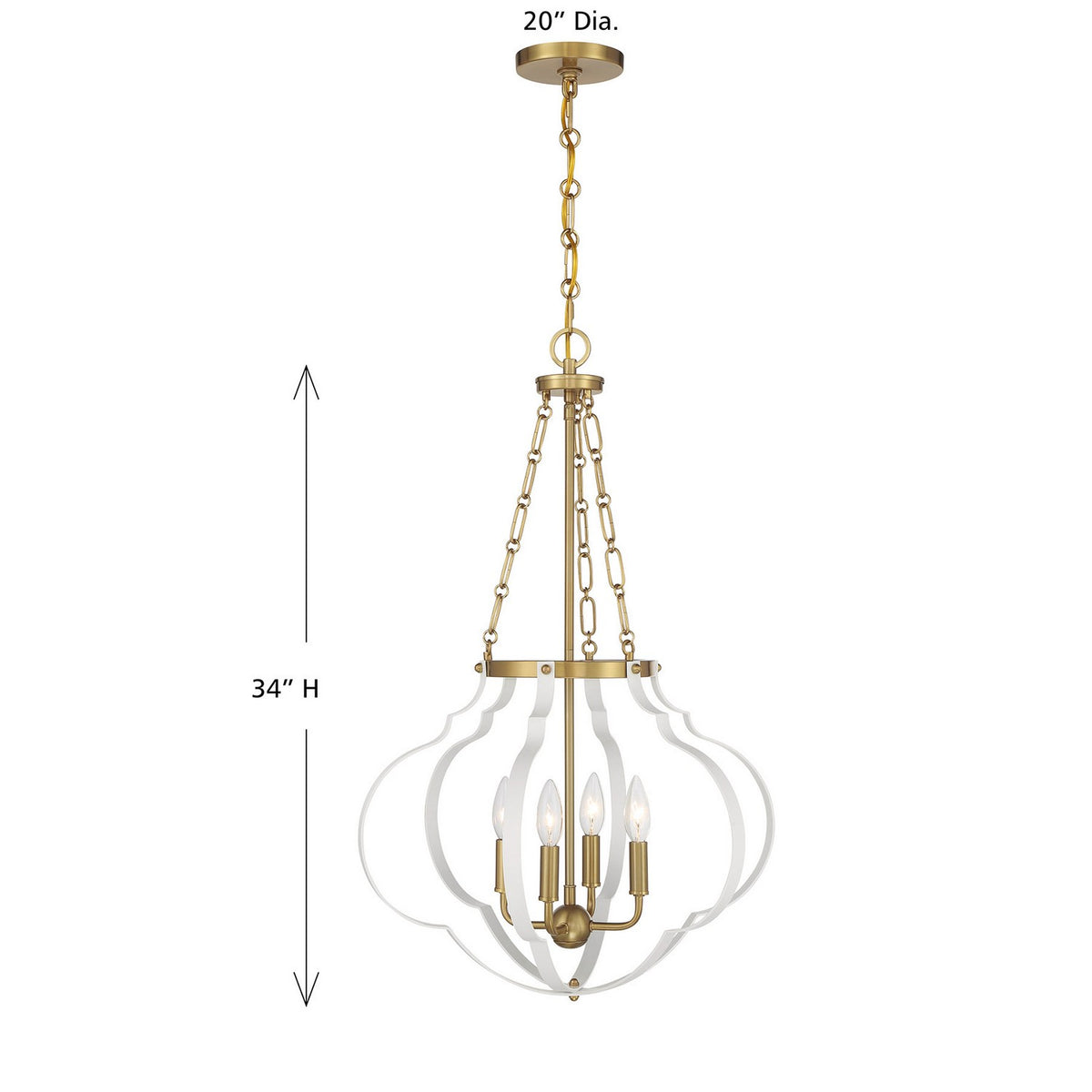 Savoy House - 7-4866-4-142 - Four Light Pendant - Mercer - White and Warm Brass