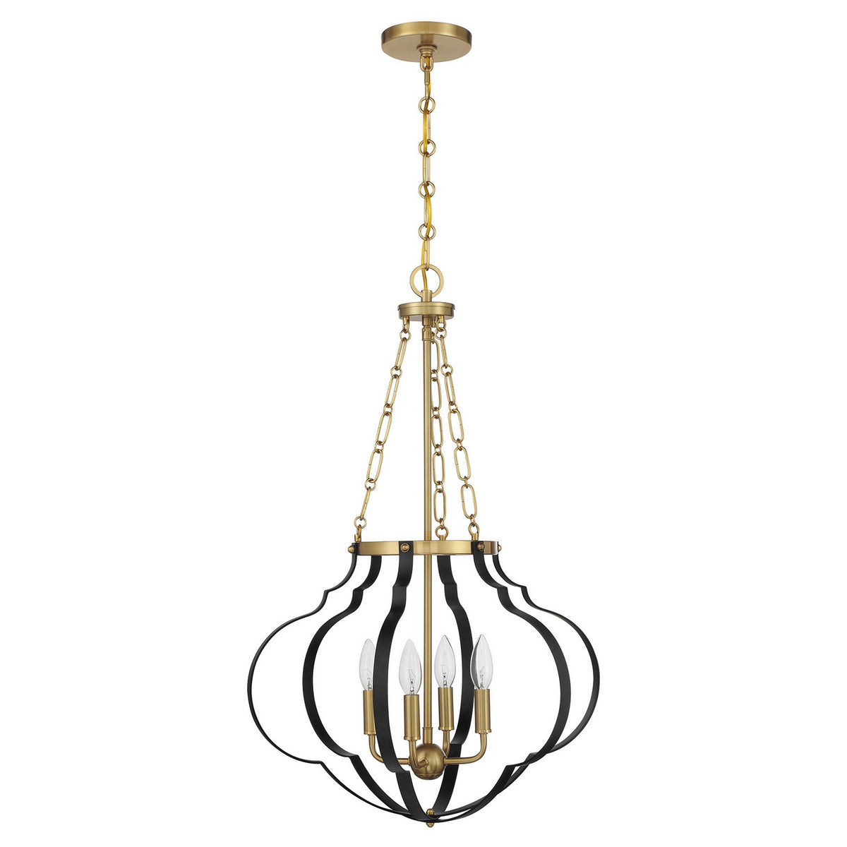 Savoy House - 7-4866-4-143 - Four Light Pendant - Mercer - Matte Black and Warm Brass