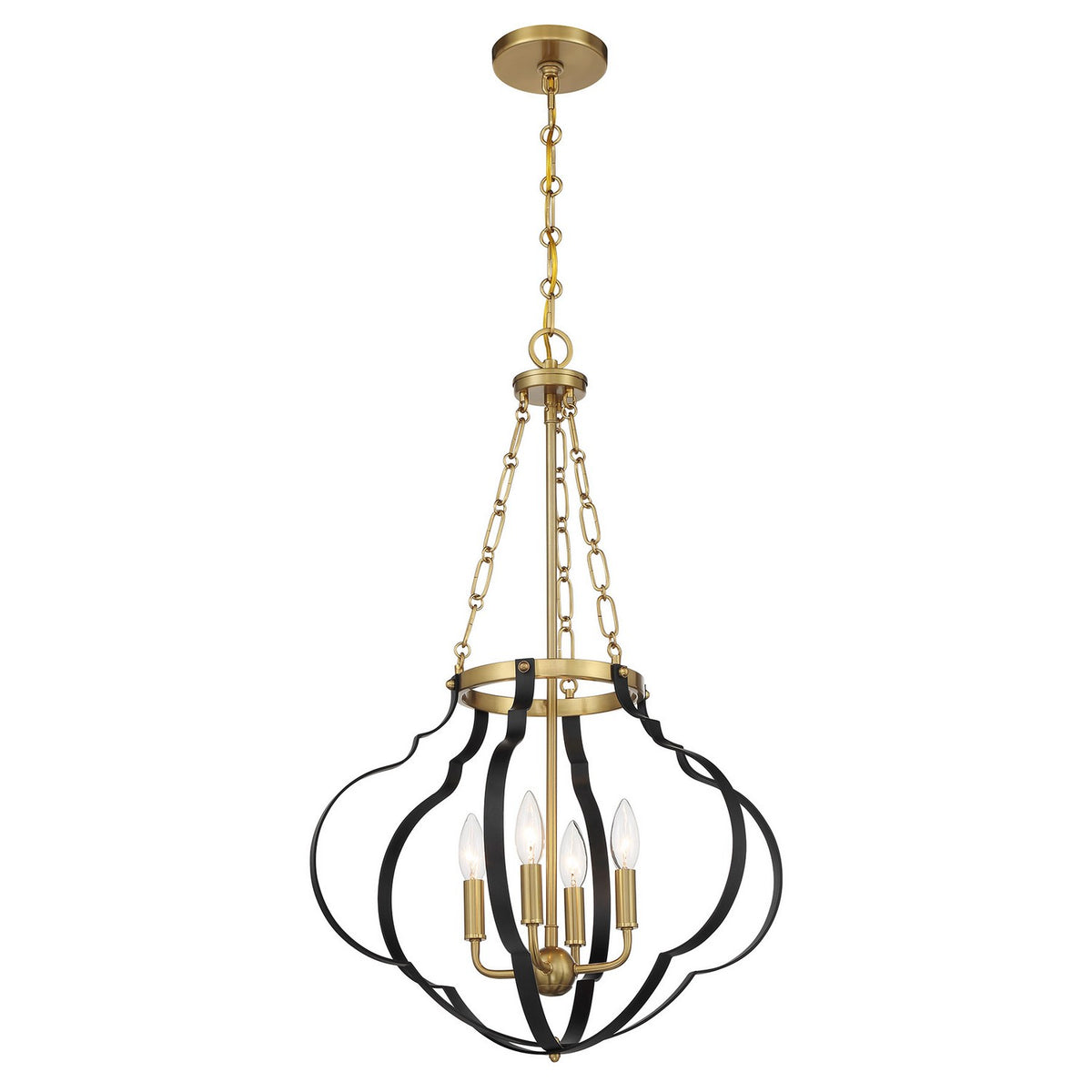 Savoy House - 7-4866-4-143 - Four Light Pendant - Mercer - Matte Black and Warm Brass