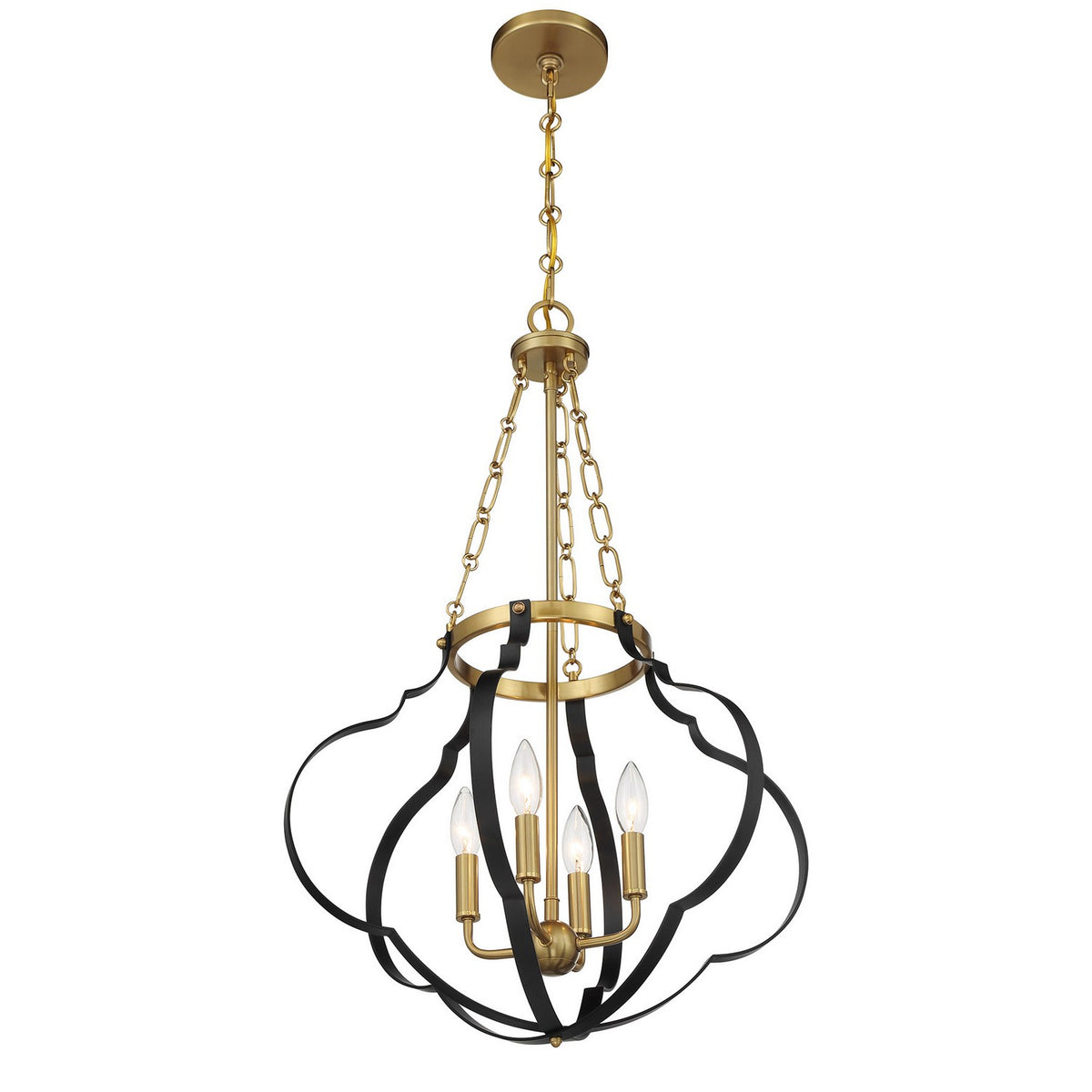 Savoy House - 7-4866-4-143 - Four Light Pendant - Mercer - Matte Black and Warm Brass