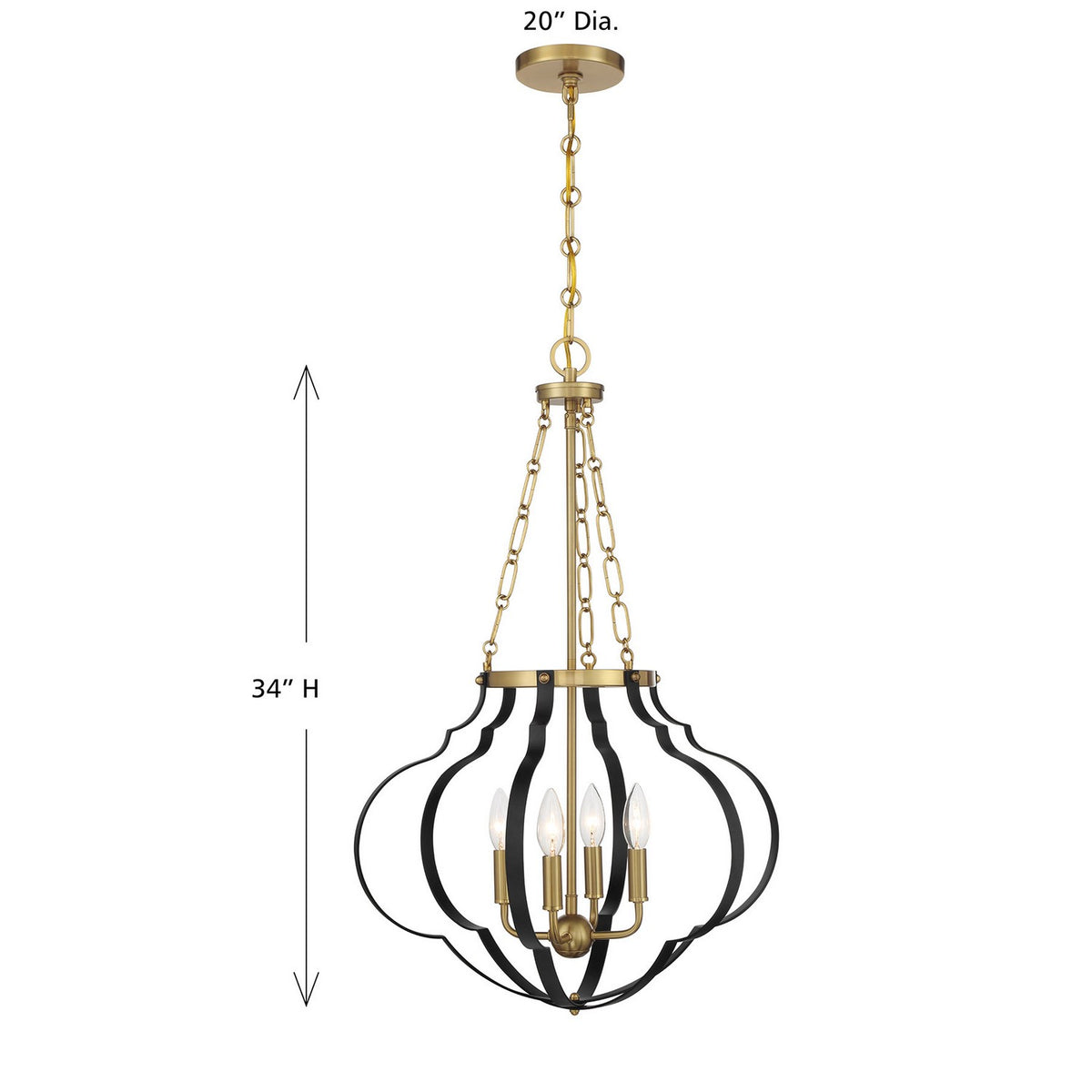 Savoy House - 7-4866-4-143 - Four Light Pendant - Mercer - Matte Black and Warm Brass