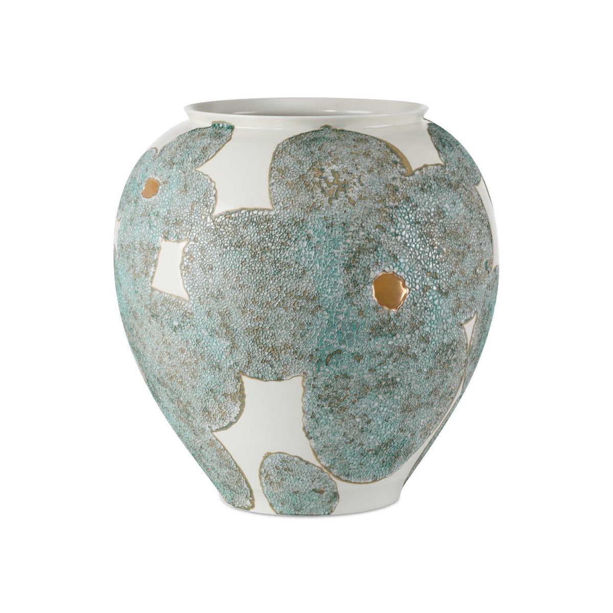 Currey and Company - 1200-0978 - Vase - Bloom Blue & Ivory Vase - Textured Blue / Off-White / Gold