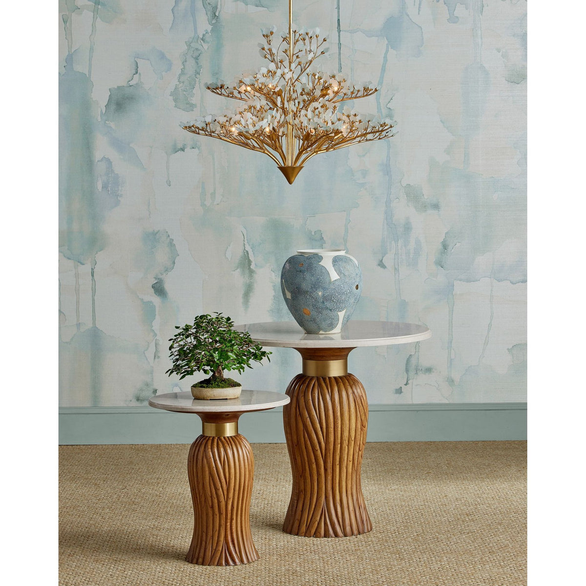 Currey and Company - 1200-0978 - Vase - Bloom Blue & Ivory Vase - Textured Blue / Off-White / Gold