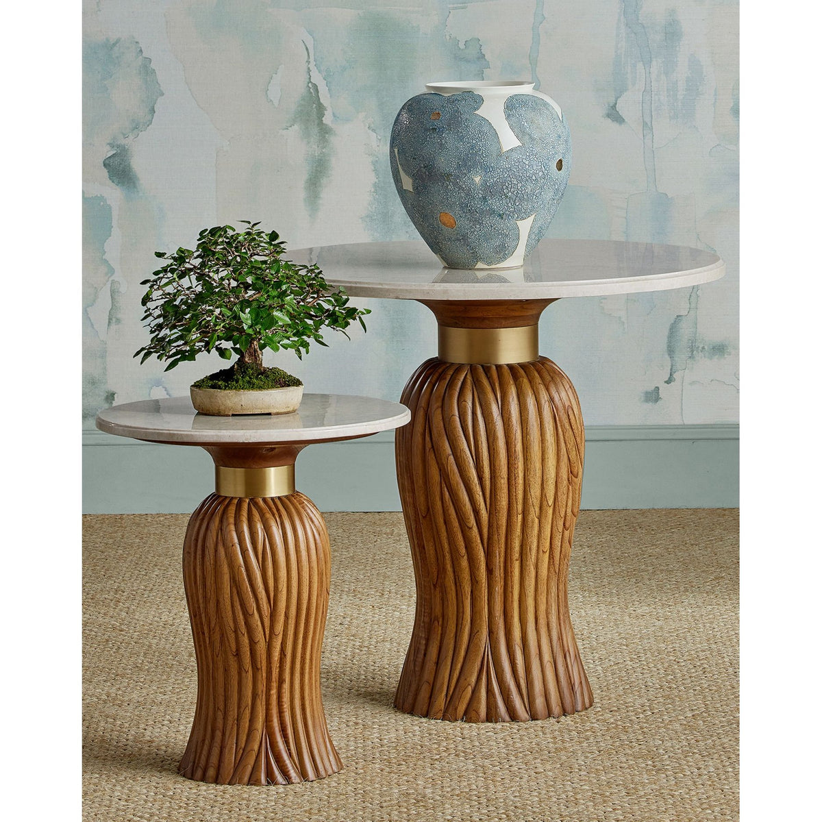 Currey and Company - 1200-0978 - Vase - Bloom Blue & Ivory Vase - Textured Blue / Off-White / Gold
