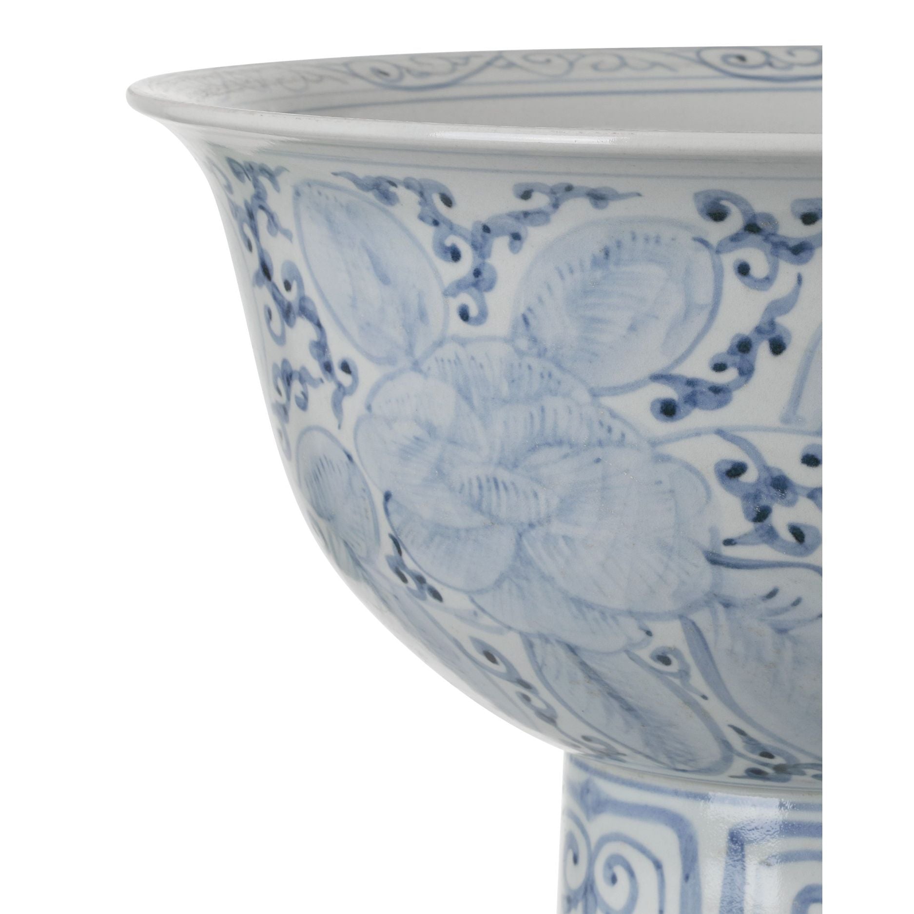 Currey and Company - 1200-1003 - Bowl - Ming Offering Pedestal Bowl - Blue / Off-White