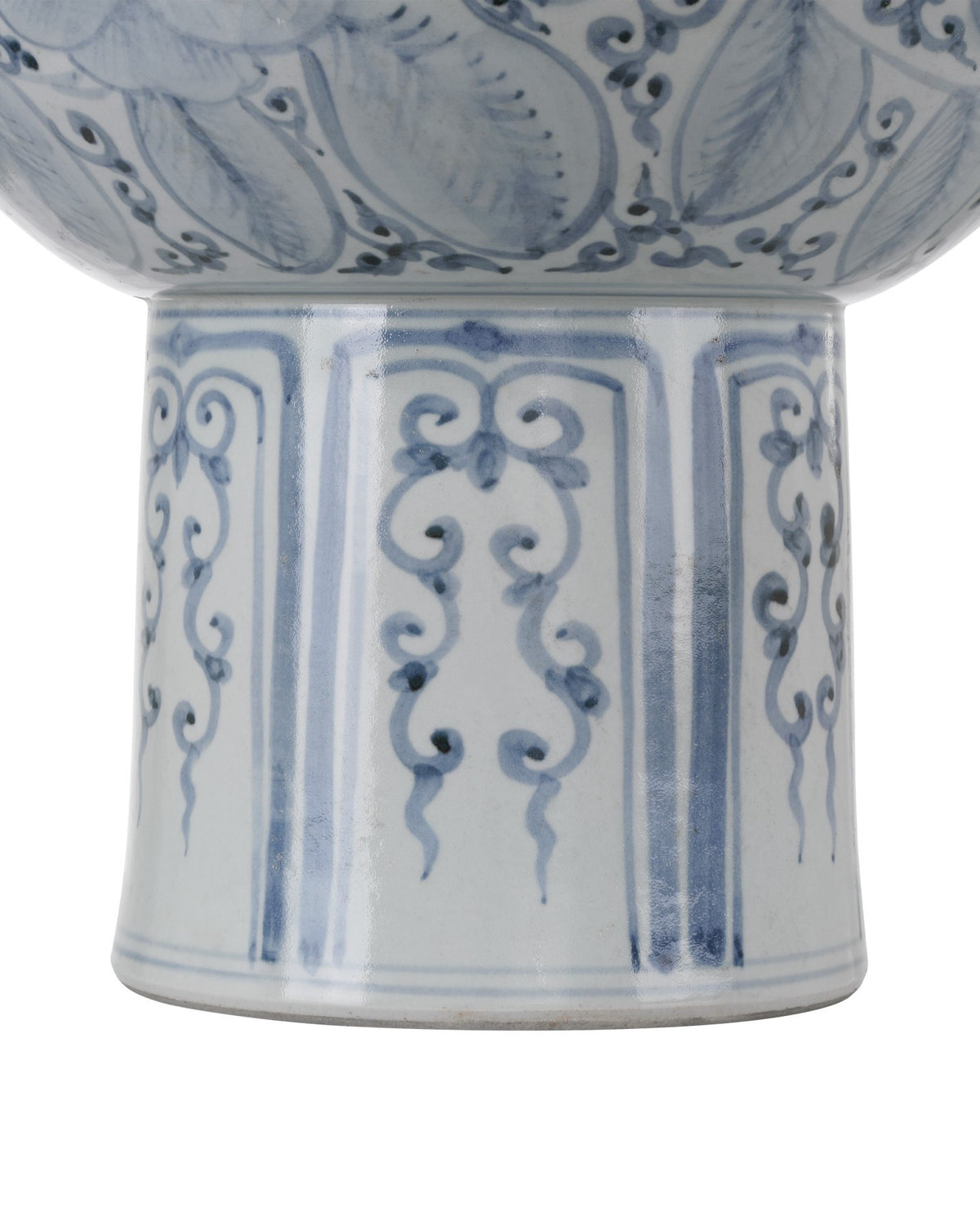Currey and Company - 1200-1003 - Bowl - Ming Offering Pedestal Bowl - Blue / Off-White