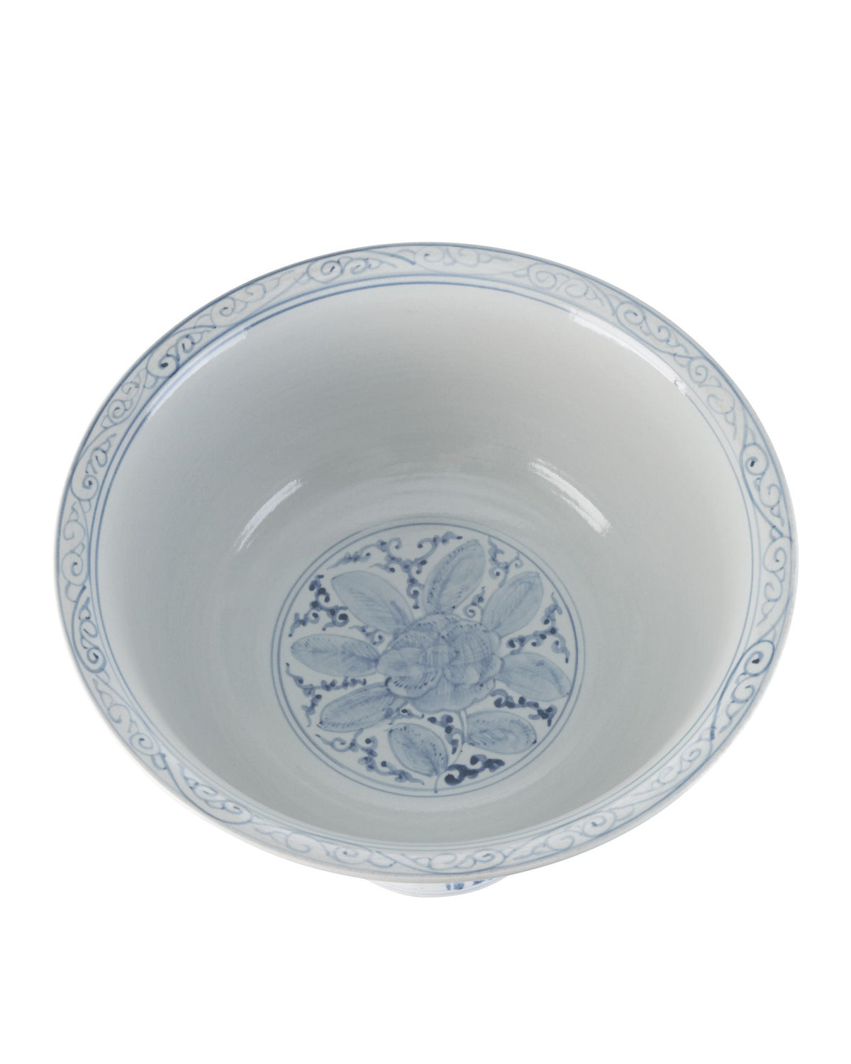 Currey and Company - 1200-1003 - Bowl - Ming Offering Pedestal Bowl - Blue / Off-White