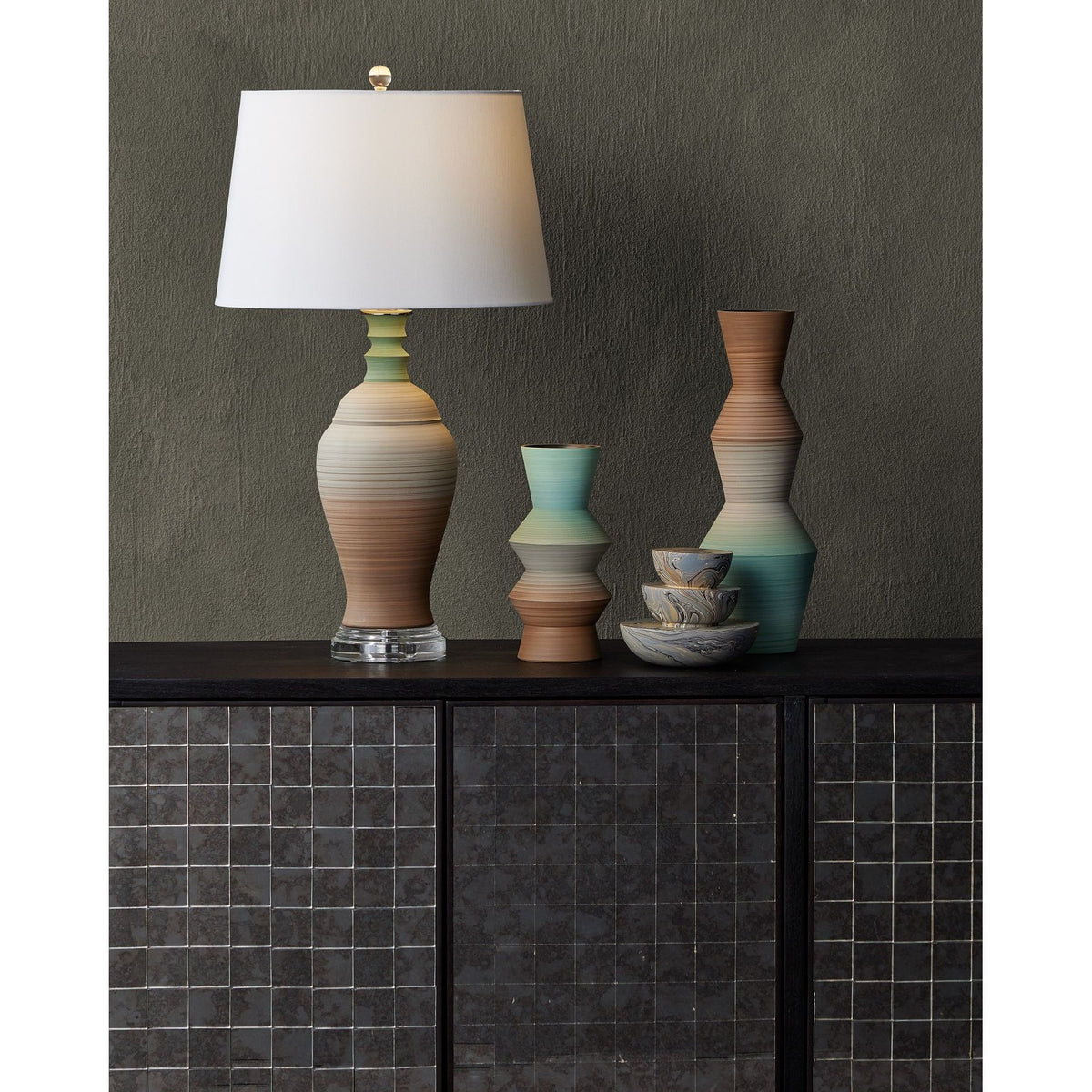 Currey and Company - 1200-1008 - Vase - Années 80 - Marron / Bleu clair