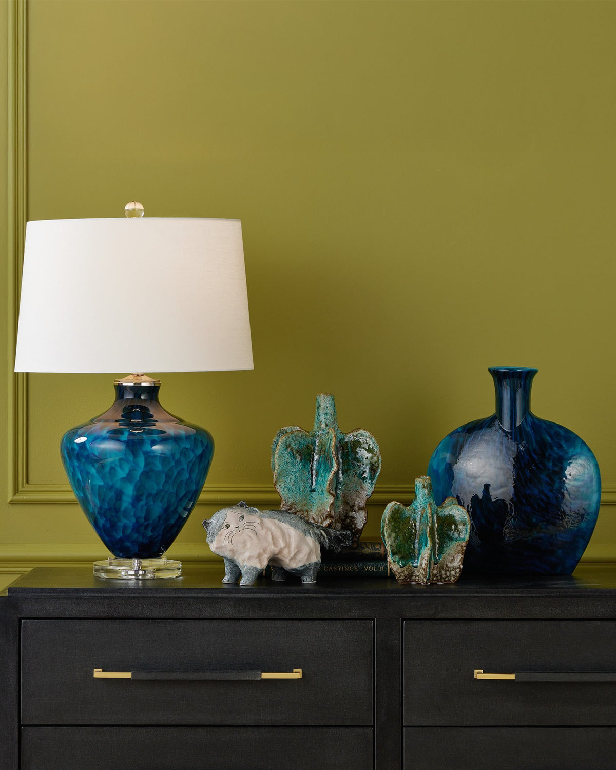 Currey and Company - 1200-1012 - Vase - Vase Pavonini - Bleu